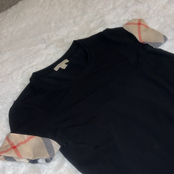 Authentic Burberry Cotton round-collar checked cuff T-shirt - Picture 7 of 9